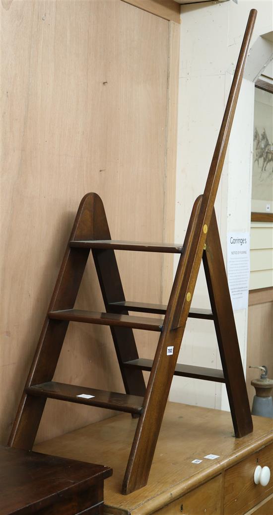 A set of modern teak library steps W.76cm